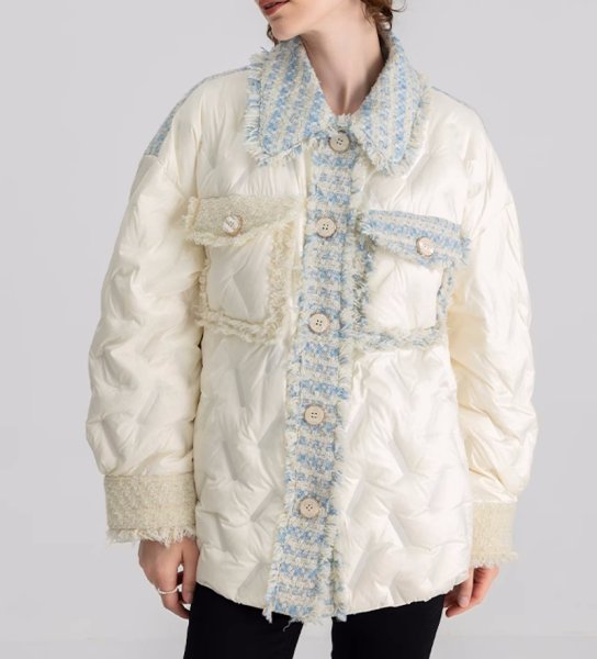 画像3: Women's Tweed-trimmed down jacket coat　ツイードトリミングダウンジャケットコート (3)