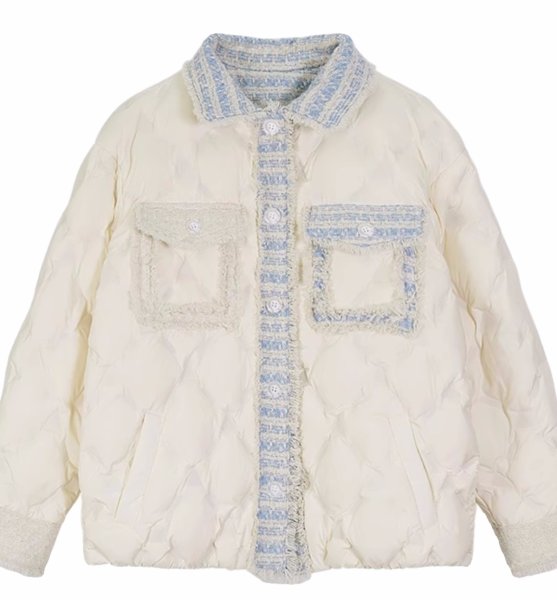 画像1: Women's Tweed-trimmed down jacket coat　ツイードトリミングダウンジャケットコート (1)
