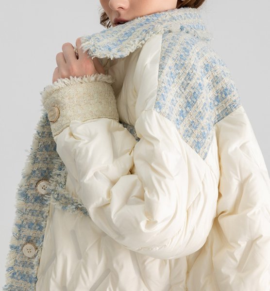 画像5: Women's Tweed-trimmed down jacket coat　ツイードトリミングダウンジャケットコート (5)