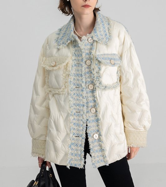 画像4: Women's Tweed-trimmed down jacket coat　ツイードトリミングダウンジャケットコート (4)