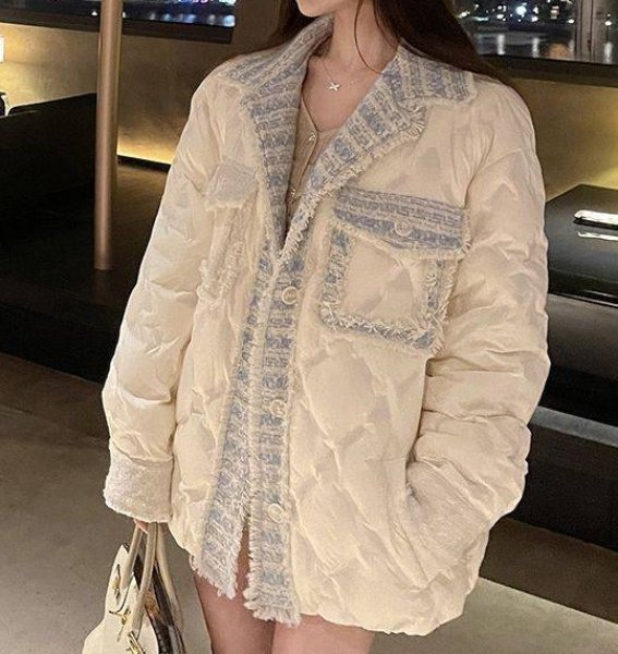 画像7: Women's Tweed-trimmed down jacket coat　ツイードトリミングダウンジャケットコート (7)