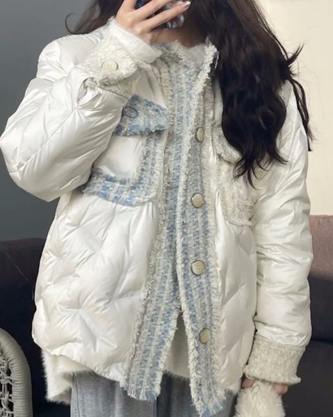 画像8: Women's Tweed-trimmed down jacket coat　ツイードトリミングダウンジャケットコート (8)