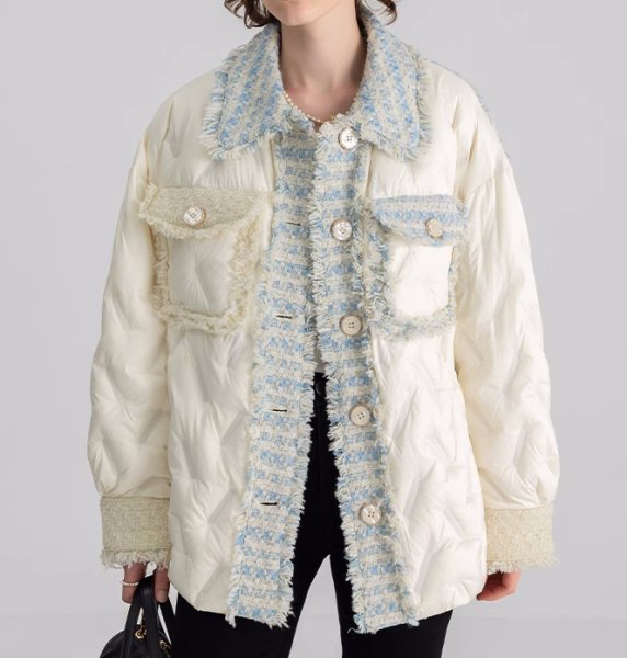 画像2: Women's Tweed-trimmed down jacket coat　ツイードトリミングダウンジャケットコート (2)