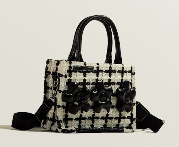 画像4: Check & Camellia Square Tote Shoulder Crossbody Bag ユニセックス男女兼用チェック＆カメリアスクエアトートショルダークロスボディーバック (4)