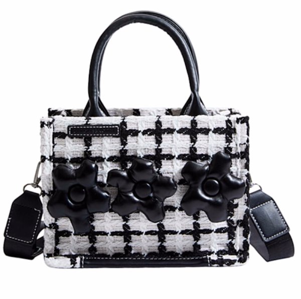 画像2: Check & Camellia Square Tote Shoulder Crossbody Bag ユニセックス男女兼用チェック＆カメリアスクエアトートショルダークロスボディーバック (2)