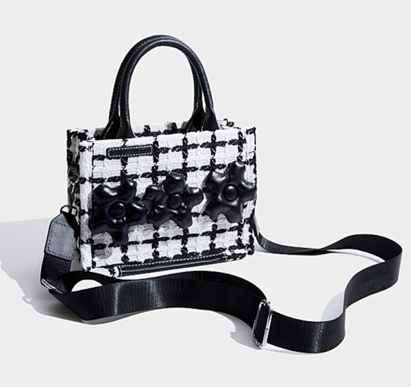 画像10: Check & Camellia Square Tote Shoulder Crossbody Bag ユニセックス男女兼用チェック＆カメリアスクエアトートショルダークロスボディーバック (10)