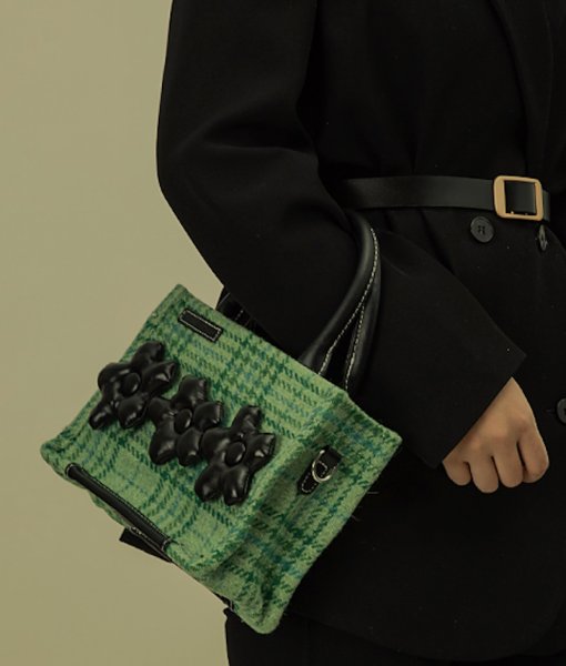 画像11: Check & Camellia Square Tote Shoulder Crossbody Bag ユニセックス男女兼用チェック＆カメリアスクエアトートショルダークロスボディーバック (11)