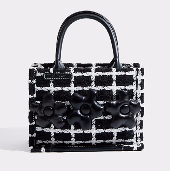 画像3: Check & Camellia Square Tote Shoulder Crossbody Bag ユニセックス男女兼用チェック＆カメリアスクエアトートショルダークロスボディーバック (3)