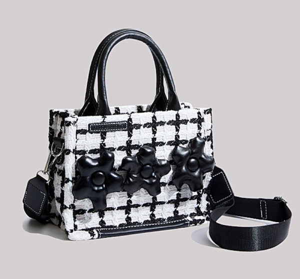 画像8: Check & Camellia Square Tote Shoulder Crossbody Bag ユニセックス男女兼用チェック＆カメリアスクエアトートショルダークロスボディーバック (8)