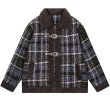 画像1: Women's Splicing Check Pattern Lamb Velvet Coat Jacket　スプライシングチェック柄羊毛ベルベットジャケットコート (1)