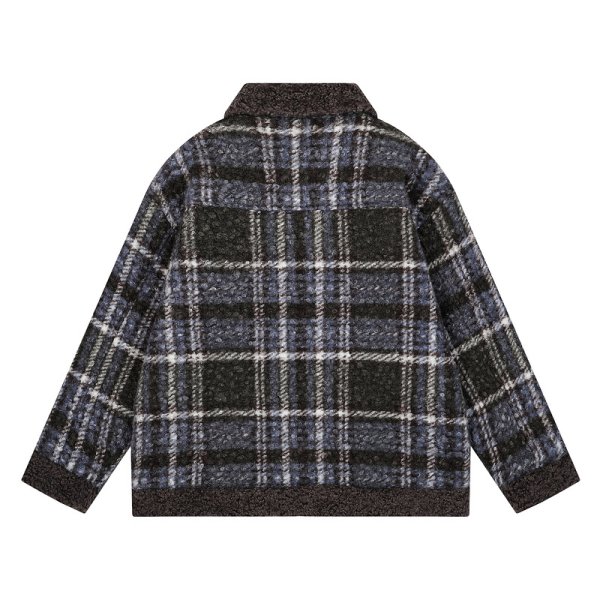 画像2: Women's Splicing Check Pattern Lamb Velvet Coat Jacket　スプライシングチェック柄羊毛ベルベットジャケットコート (2)