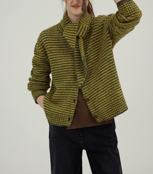 画像7: Border stripe cardigan with bowtie Sweater knit　リボンボウタイ付きボーダーカーディガン ニット ジャケット  (7)