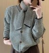 画像4: Border stripe cardigan with bowtie Sweater knit　リボンボウタイ付きボーダーカーディガン ニット ジャケット  (4)