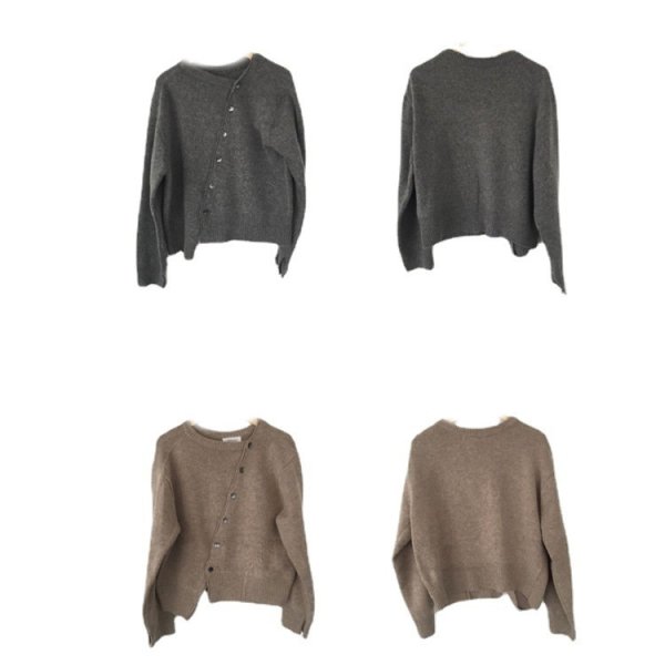 画像8: Diagonal button irregular design round neck sweater cardigan knit　斜めボタンイレギュラーデザインラウンドネックカーディガンセーターニット ジャケット  (8)