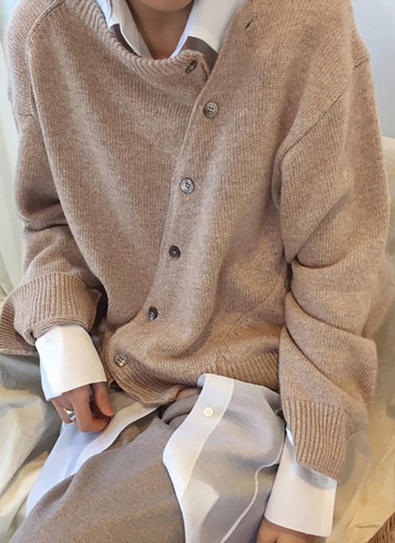 画像7: Diagonal button irregular design round neck sweater cardigan knit　斜めボタンイレギュラーデザインラウンドネックカーディガンセーターニット ジャケット  (7)