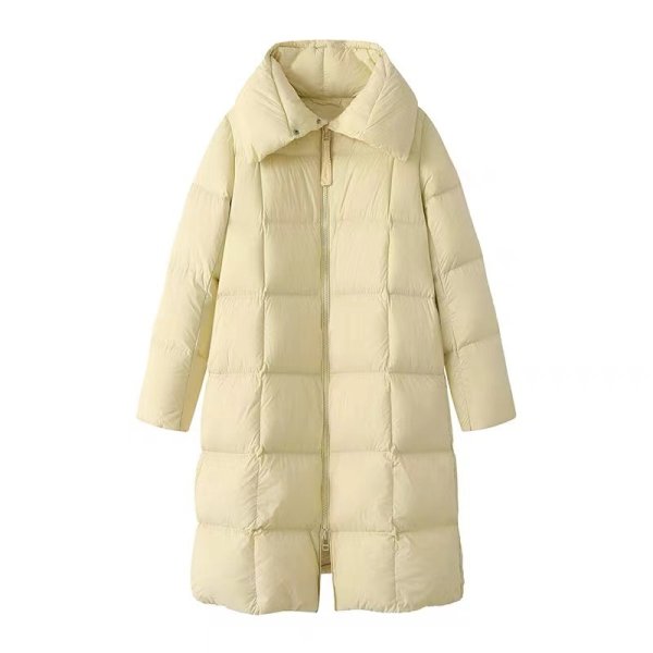 画像1: Women's White duck down quilted long down coat jacket 　ホワイトダックダウンキルティングロングダウンコートジャケット (1)