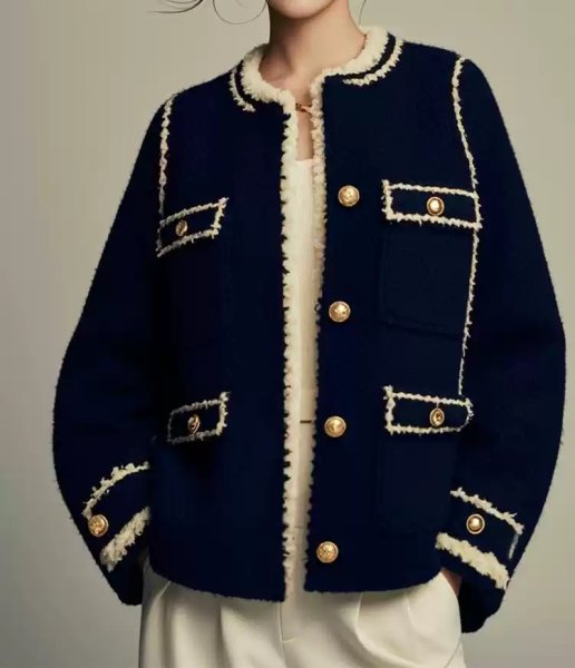 画像2: Women's High-end thick  Jacket Coat　コントラストエッジトリミング厚手ジャケットコート (2)