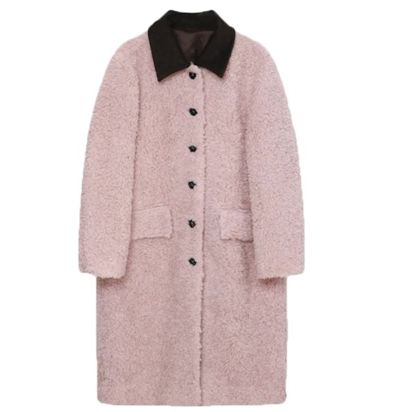 画像1: Women's Contrast collar lamb wool long coat jacket 　コントラストカラー襟ラムウールロングコートジャケット (1)