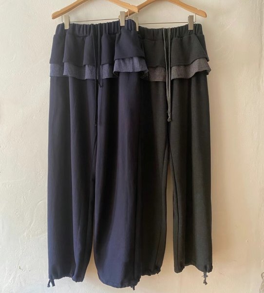 画像5: Checkered lotus leaf stitch frilled ska pants　チェックフリル付スウェットパンツスカッツワイドストレートパンツ (5)