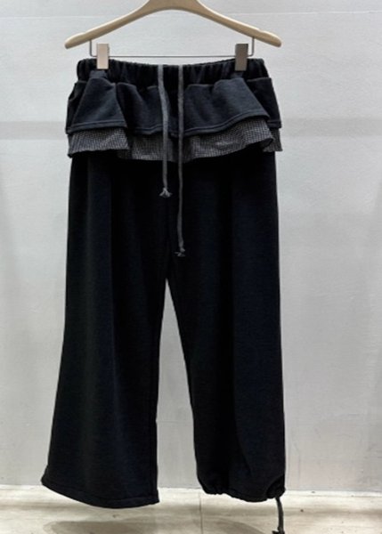 画像6: Checkered lotus leaf stitch frilled ska pants　チェックフリル付スウェットパンツスカッツワイドストレートパンツ (6)