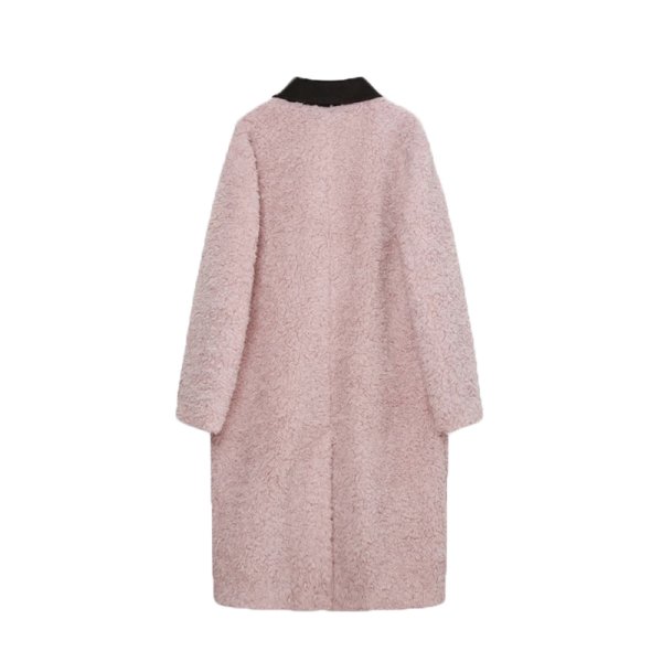 画像2: Women's Contrast collar lamb wool long coat jacket 　コントラストカラー襟ラムウールロングコートジャケット (2)