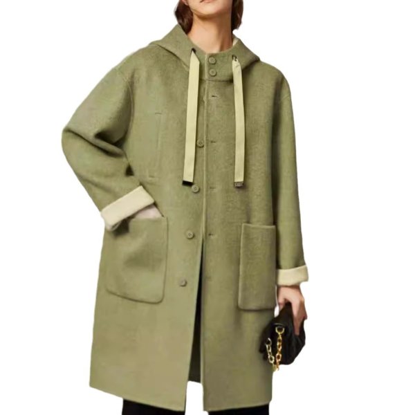 画像1: Women's French style hoodie mid-length coat  jacket 　フレンチスタイルフーディーミドル丈コートジャケット (1)