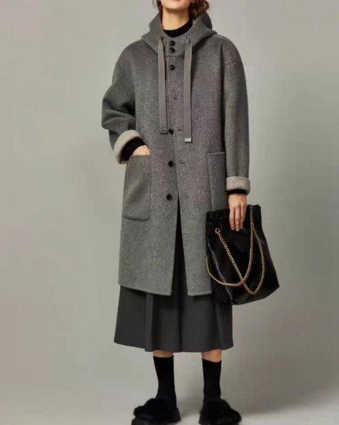画像9: Women's French style hoodie mid-length coat  jacket 　フレンチスタイルフーディーミドル丈コートジャケット (9)