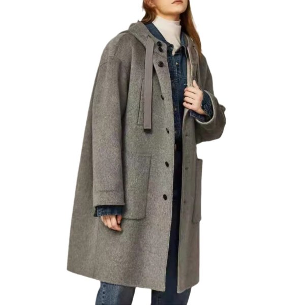 画像2: Women's French style hoodie mid-length coat  jacket 　フレンチスタイルフーディーミドル丈コートジャケット (2)