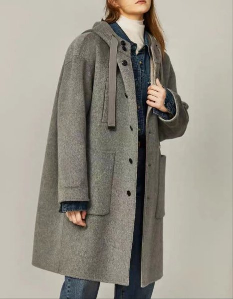 画像11: Women's French style hoodie mid-length coat  jacket 　フレンチスタイルフーディーミドル丈コートジャケット (11)