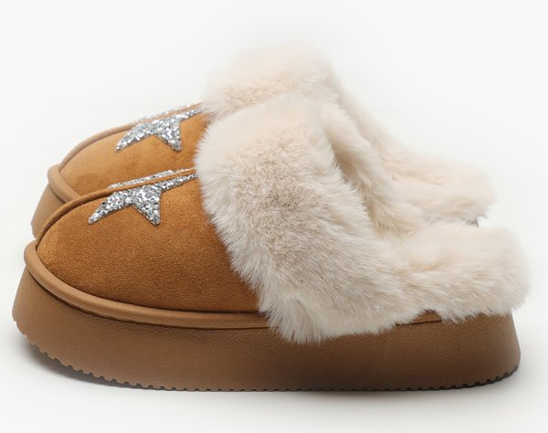 画像2: Thick-soled sequined star sheepskin sandal slippers　ユニセックスプラットフォーム厚底スパンコールスターシープスキンサンダルスリッパ  (2)