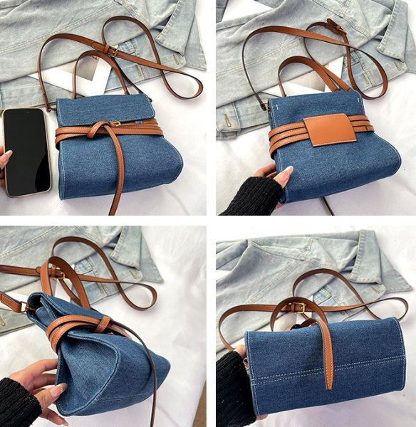 画像7: Belt-embellished denim tote shoulder underarm bag　レザーベルト装飾デニム トートショルダーアンダーアームバッグ (7)