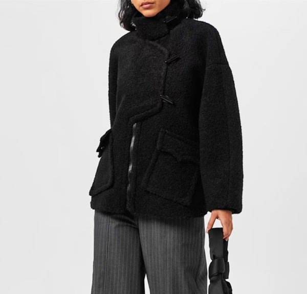 画像5: Women's Double pockets decorative stand collar horn buttondrop shoulder jacket Coat　ダブルポケット装飾スタンドカラーホーンボタンドロップショルダージャケット (5)