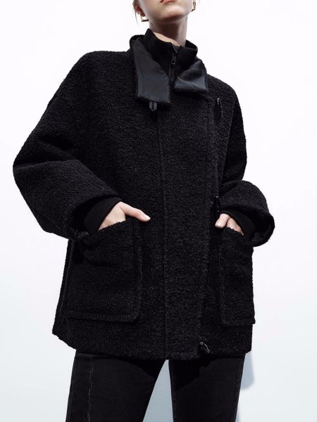 画像6: Women's Double pockets decorative stand collar horn buttondrop shoulder jacket Coat　ダブルポケット装飾スタンドカラーホーンボタンドロップショルダージャケット (6)