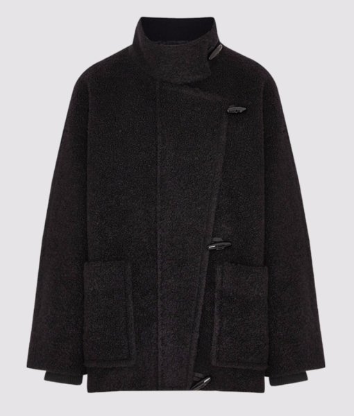 画像7: Women's Double pockets decorative stand collar horn buttondrop shoulder jacket Coat　ダブルポケット装飾スタンドカラーホーンボタンドロップショルダージャケット (7)