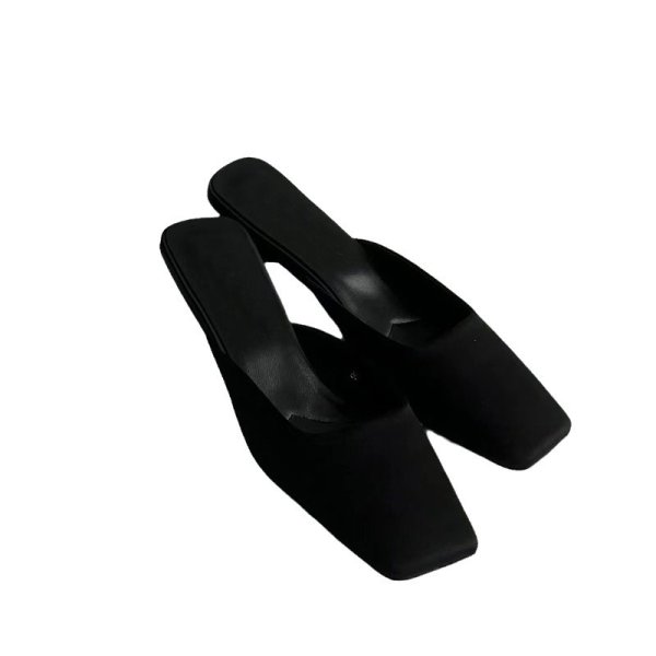 画像4: French square toe silk satin triangle heel mule sandals pumps shoes 　フレンチスクエアトゥシルクサテン三角ヒールミュールサンダル (4)