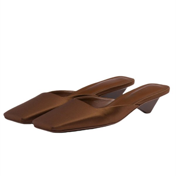 画像3: French square toe silk satin triangle heel mule sandals pumps shoes 　フレンチスクエアトゥシルクサテン三角ヒールミュールサンダル (3)