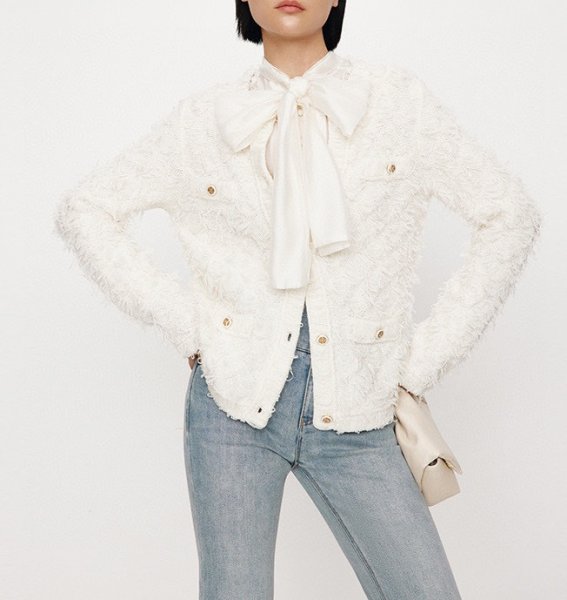画像3: white tassel round neck knitted cardigan knit　タッセルラウンドネックカーディガンセーセーター ニット (3)