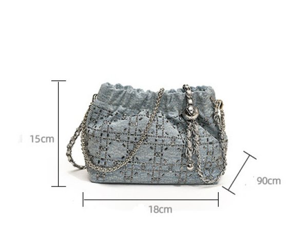 画像9: Denim x Bejeweled Denim Chain Crossbody Bag　デニム×ビジューデニムチェーンクロスボディバッグ (9)