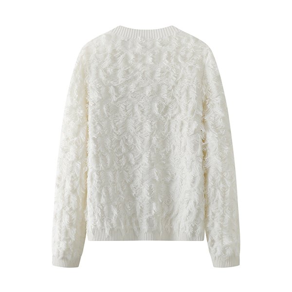 画像5: white tassel round neck knitted cardigan knit　タッセルラウンドネックカーディガンセーセーター ニット (5)