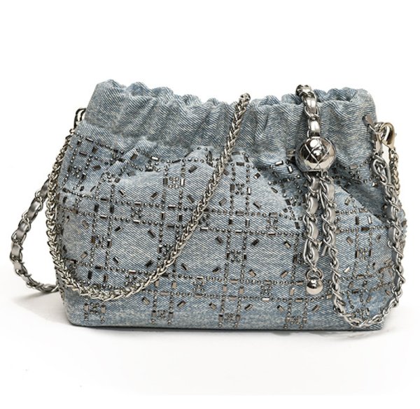 画像8: Denim x Bejeweled Denim Chain Crossbody Bag　デニム×ビジューデニムチェーンクロスボディバッグ (8)