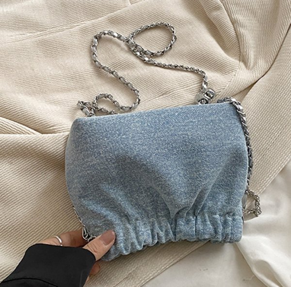 画像7: Denim x Bejeweled Denim Chain Crossbody Bag　デニム×ビジューデニムチェーンクロスボディバッグ (7)