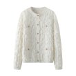 画像1: white tassel round neck knitted cardigan knit　タッセルラウンドネックカーディガンセーセーター ニット (1)
