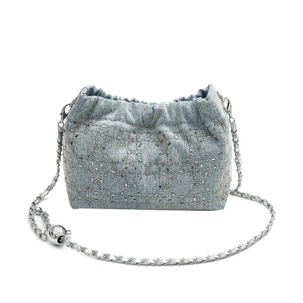 画像1: Denim x Bejeweled Denim Chain Crossbody Bag　デニム×ビジューデニムチェーンクロスボディバッグ (1)