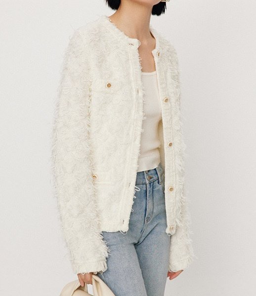 画像2: white tassel round neck knitted cardigan knit　タッセルラウンドネックカーディガンセーセーター ニット (2)