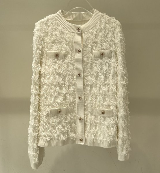 画像6: white tassel round neck knitted cardigan knit　タッセルラウンドネックカーディガンセーセーター ニット (6)