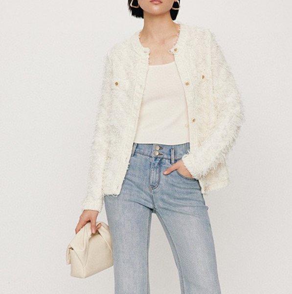 画像4: white tassel round neck knitted cardigan knit　タッセルラウンドネックカーディガンセーセーター ニット (4)