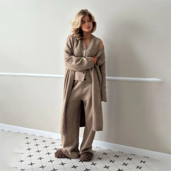 画像10: Women's Knit long cardigan& long pants & vest 3-piece set up  フレンチニットロングカーディガン＆ロングパンツ＆ベスト3点セットセットアップ (10)