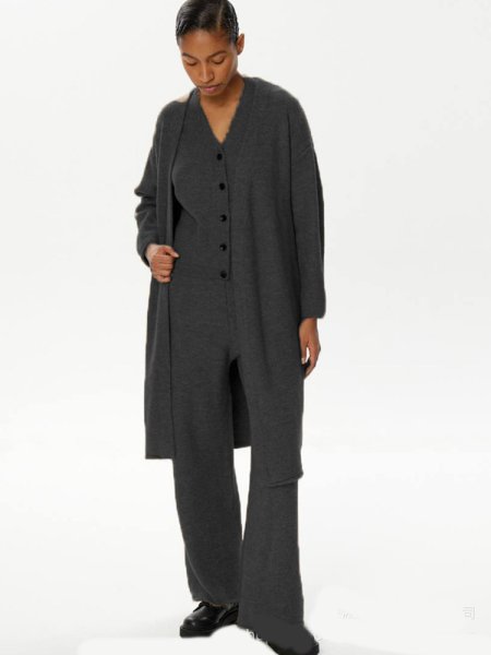 画像6: Women's Knit long cardigan& long pants & vest 3-piece set up  フレンチニットロングカーディガン＆ロングパンツ＆ベスト3点セットセットアップ (6)