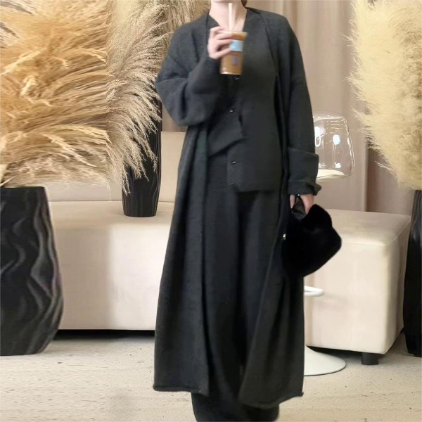 画像13: Women's Knit long cardigan& long pants & vest 3-piece set up  フレンチニットロングカーディガン＆ロングパンツ＆ベスト3点セットセットアップ (13)