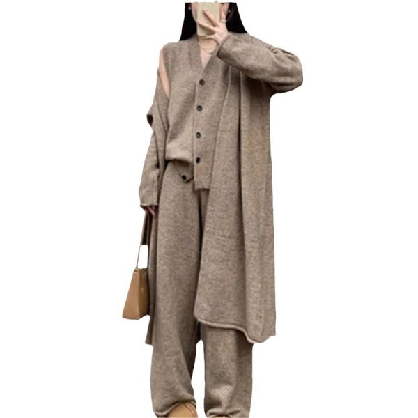 画像3: Women's Knit long cardigan& long pants & vest 3-piece set up  フレンチニットロングカーディガン＆ロングパンツ＆ベスト3点セットセットアップ (3)